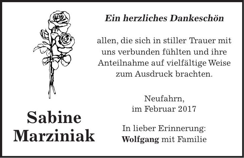 Traueranzeige Sabine Marziniak