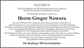 Traueranzeige Gregor Nowara