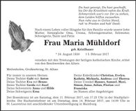 Traueranzeige Maria Mühldorf