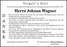 Traueranzeige Johann Wagner