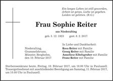 Traueranzeige Sophie Reiter