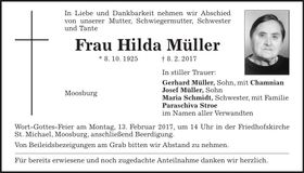 Traueranzeige Hilda Müller