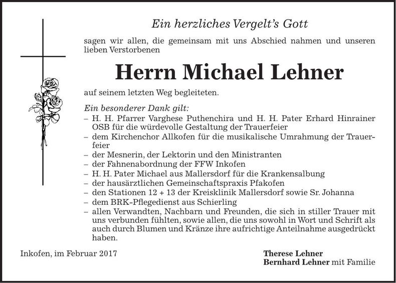 Traueranzeige Michael Lehner