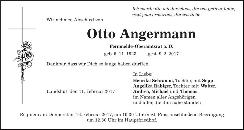 Traueranzeige Otto Angermann
