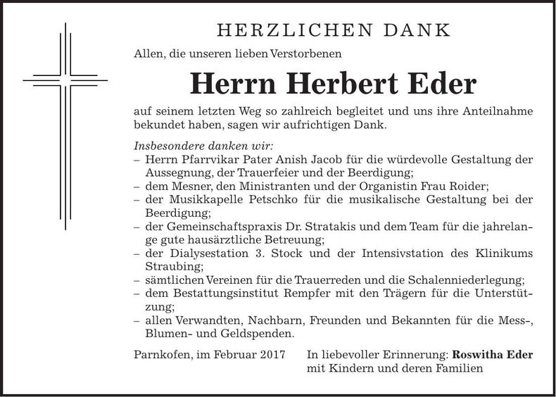 Traueranzeige Herbert Eder
