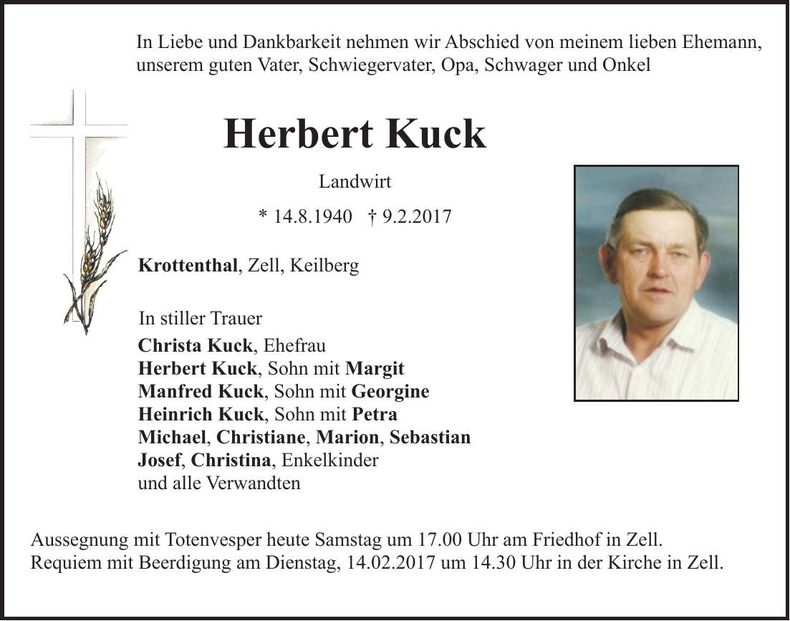 Traueranzeige Herbert Kuck