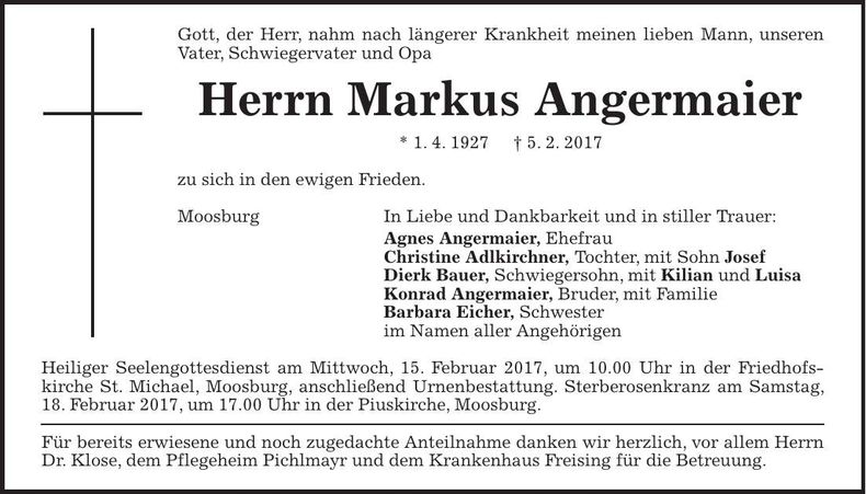 Traueranzeige Markus Angermaier