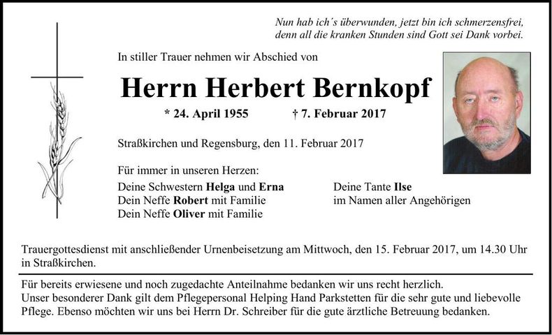 Traueranzeige Herbert Bernkopf
