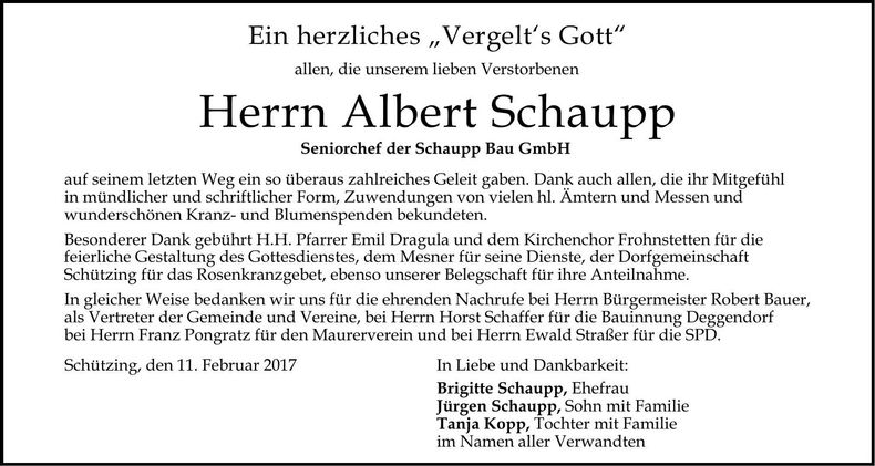 Traueranzeige Albert Schaupp