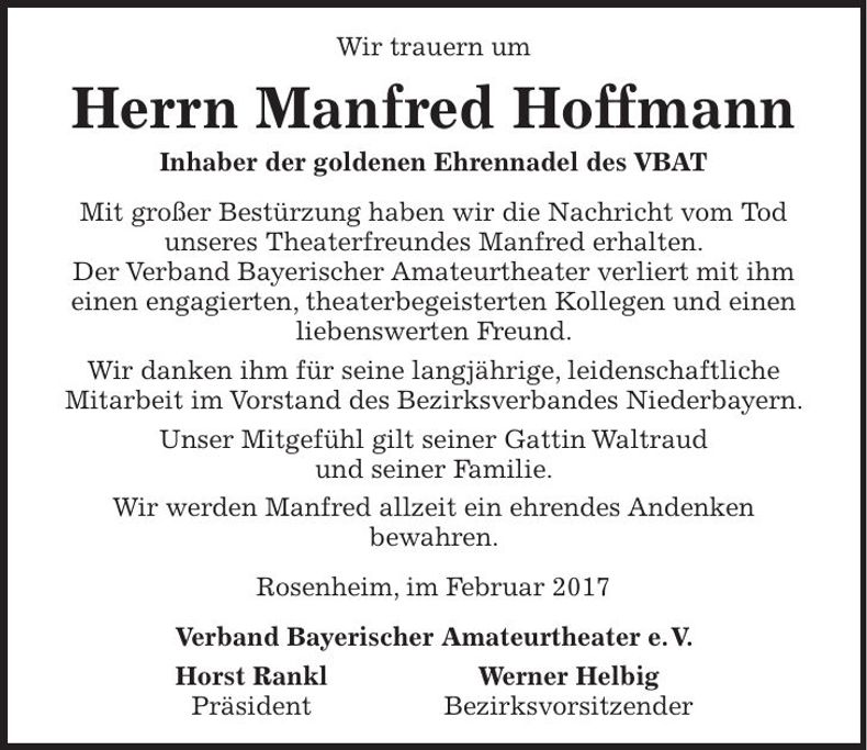 Traueranzeige Manfred Hoffmann
