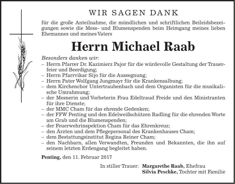 Traueranzeige Michael Raab