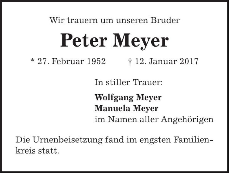Traueranzeige Peter Meyer