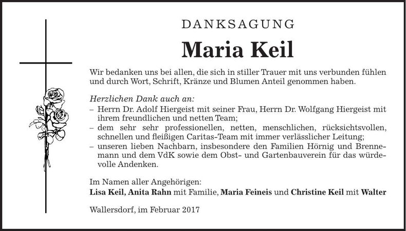 Traueranzeige Maria Keil