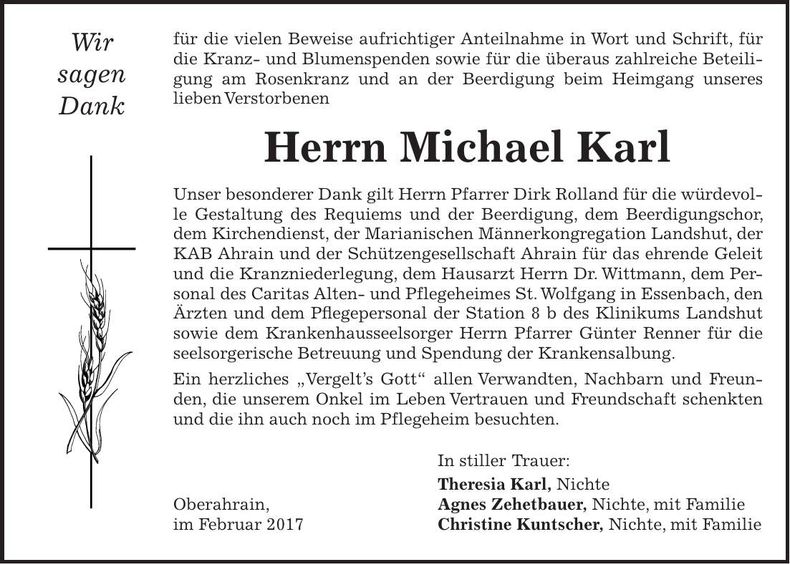 Traueranzeige Michael Karl