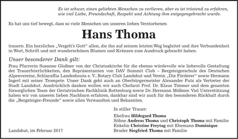 Traueranzeige Hans Thoma