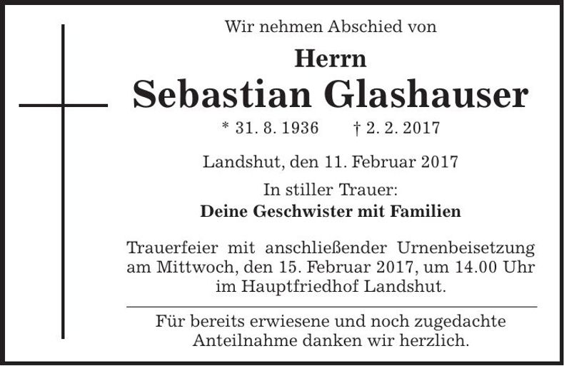 Traueranzeige Sebastian Glashauser