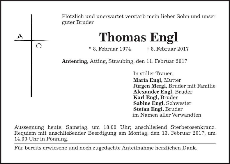 Traueranzeige Thomas Engl