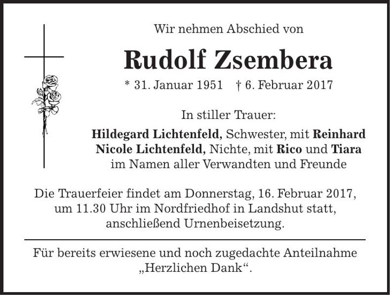 Traueranzeige Rudolf Zsembera