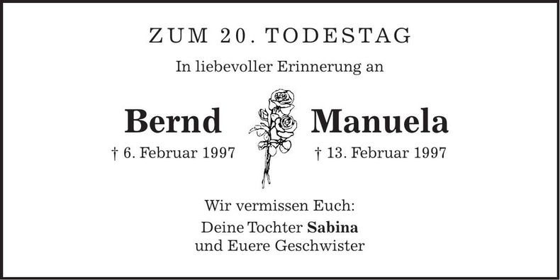 Traueranzeige Bernd und Manuela Mai