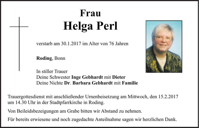 Traueranzeige Helga Perl