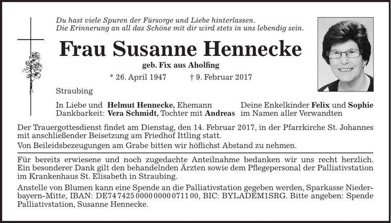 Traueranzeige Susanne Hennecke