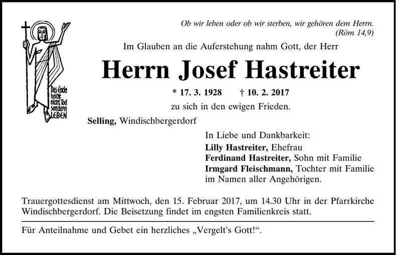 Traueranzeige Josef Hastreiter