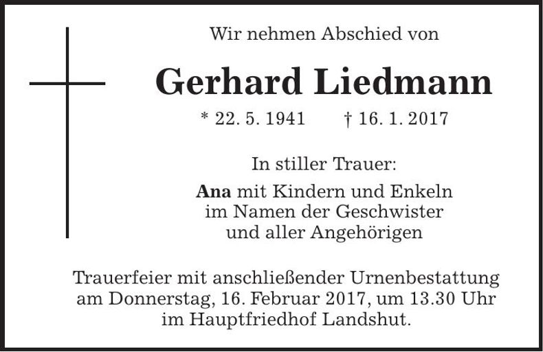 Traueranzeige Gerhard Liedmann