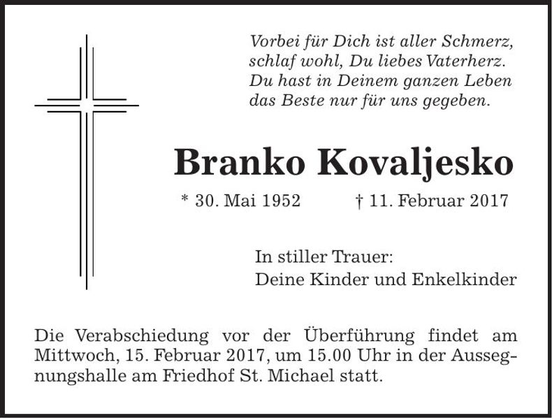 Traueranzeige Branko Kovaljesko