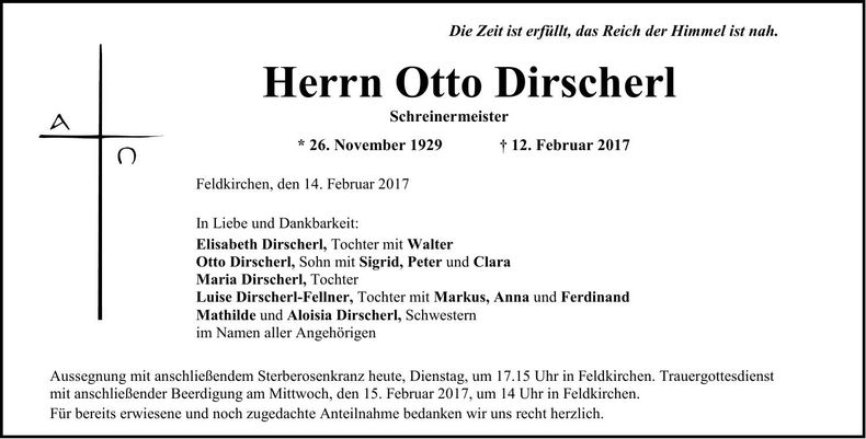 Traueranzeige Otto Dirscherl
