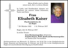 Traueranzeige Elisabeth Kaiser