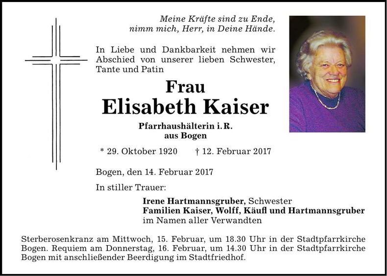 Traueranzeige Elisabeth Kaiser