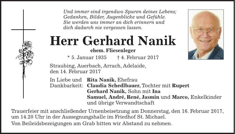 Traueranzeige Gerhard Nanik