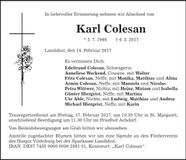 Traueranzeige Karl Colesan