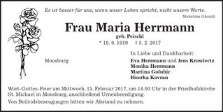 Traueranzeige Maria Herrmann