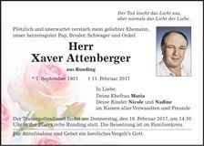 Traueranzeige Xaver Attenberger