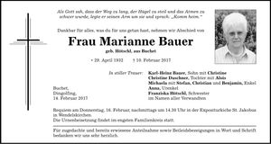 Traueranzeige Marianne Bauer