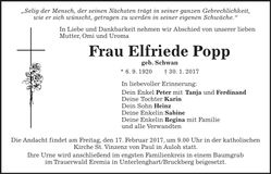 Traueranzeige Elfriede Popp