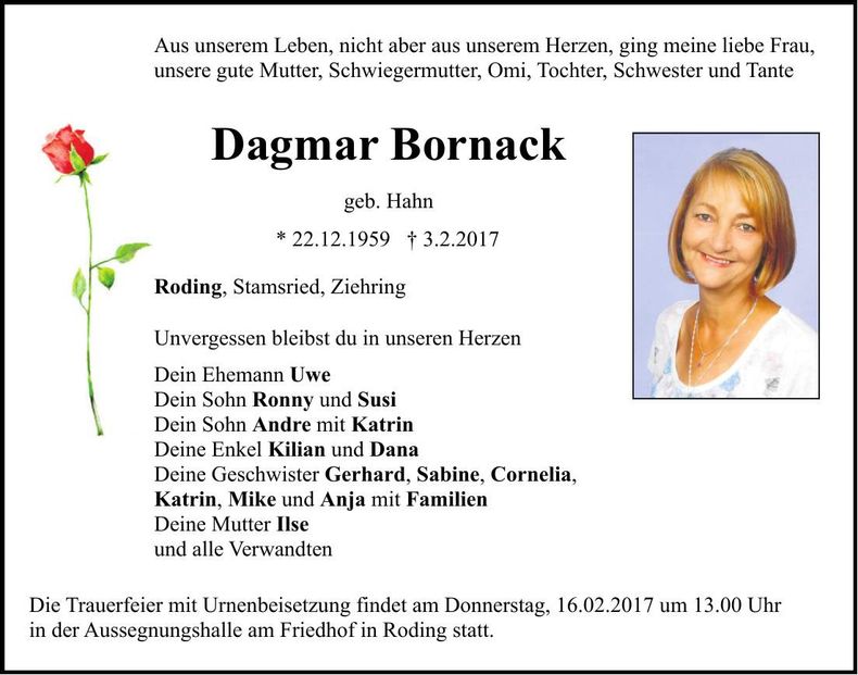Traueranzeige Dagmar Bornack