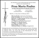 Traueranzeige Maria Paulus