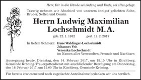 Traueranzeige Ludwig Maximilian Lochschmidt