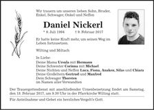 Traueranzeige Daniel Nickerl