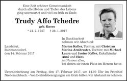 Traueranzeige Trudy Affo Tchedre