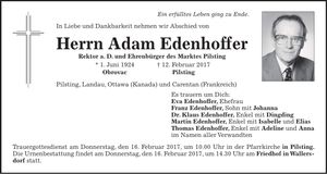Traueranzeige Adam Edenhoffer