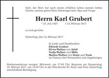 Traueranzeige Karl Grubert