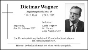 Traueranzeige Dietmar Wagner