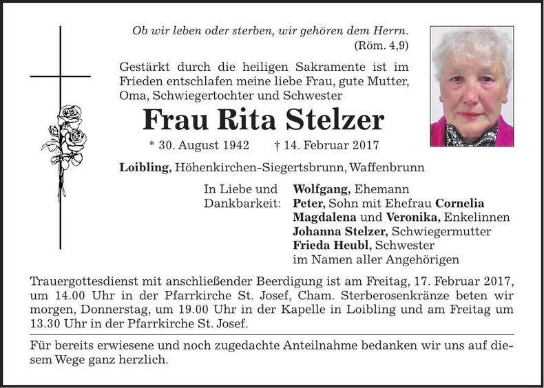 Traueranzeige Rita Stelzer