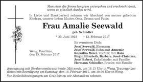 Traueranzeige Amalie Seewald