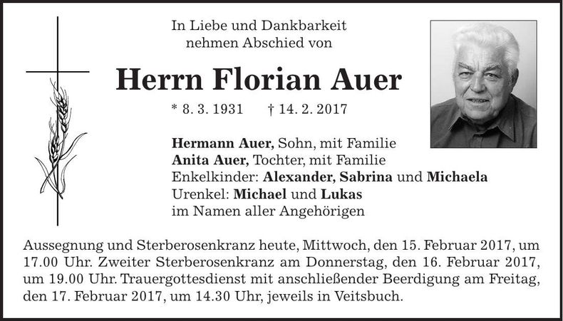 Traueranzeige Florian Auer