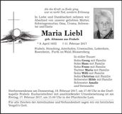 Traueranzeige Maria Liebl
