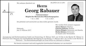 Traueranzeige Georg Rabauer